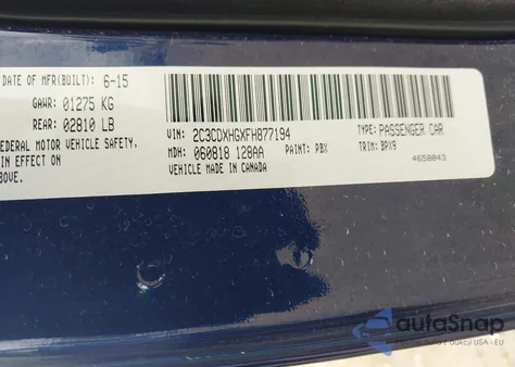 2015 Dodge Charger Sxt из США, поврежденный, VIN 2C3CDXHGXFH877194